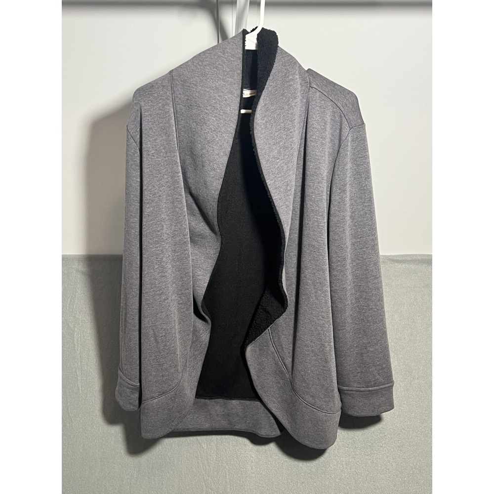 L.L.Bean Women's Gray Fleece Lined Open Front Shawl Collar Cardigan Jacket Size